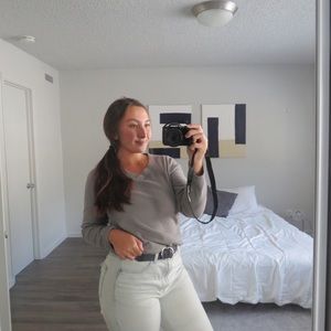 Grey Fleece V-Neck Top